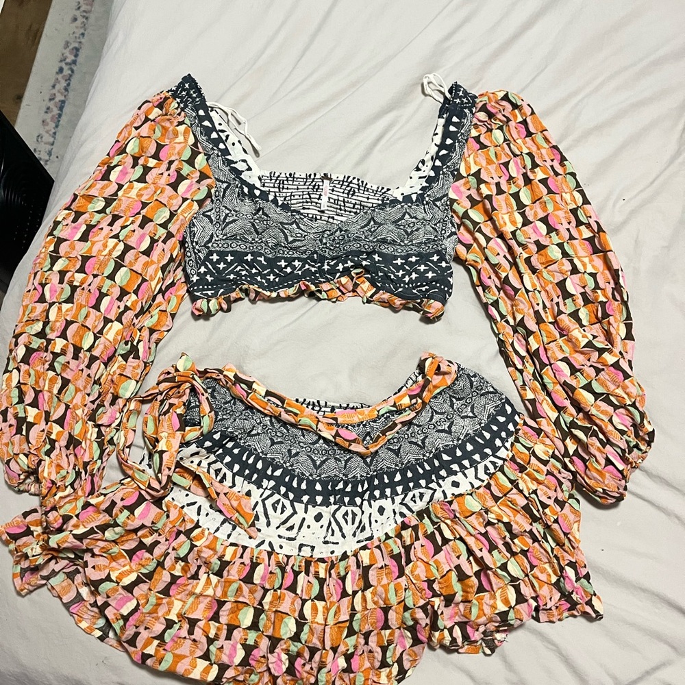 Free People Two piece set - Multicolor Patterned long sleeve and mini skirt